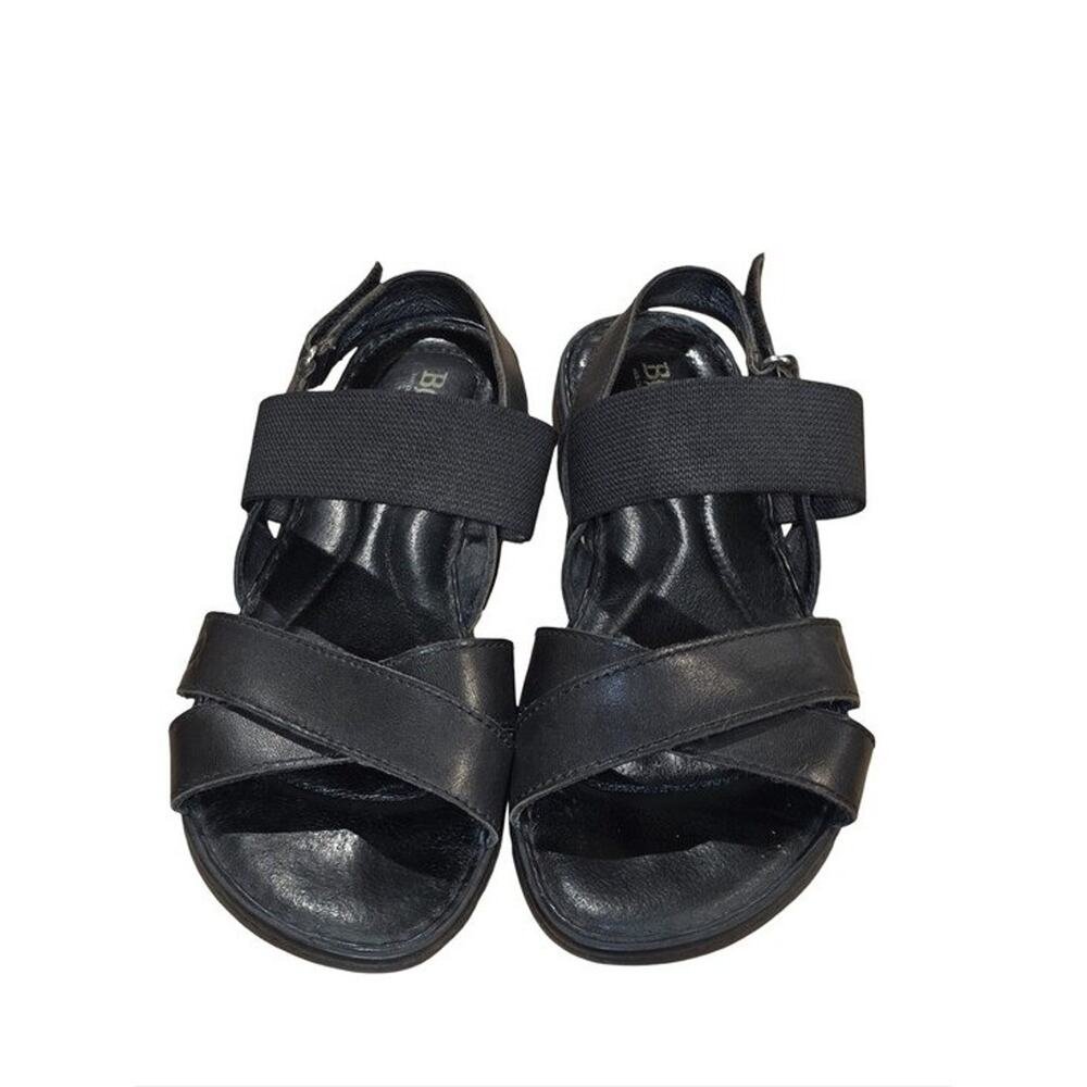Born Zinnia Womens Black Leather Elastic Slingback Comfort Flat Sandals 8M